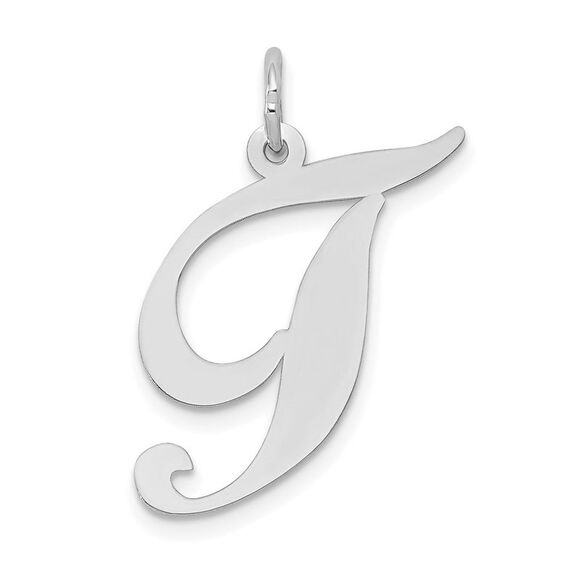 14k White Gold Ella Collection LG Fancy Script Initial T Pendant
